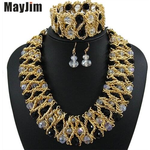 Statement necklace 2018 fashion jewelry sets Handmade beads chain crystal dubai jewelry sets Vintage beads Bijoux Accessories