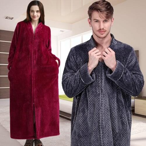 Women Winter Thermal Plus Size Extra Long Thick Grid Flannel Bathrobe Pregnant Zipper Warm Bath Robe Dressing Gown Wedding Robes