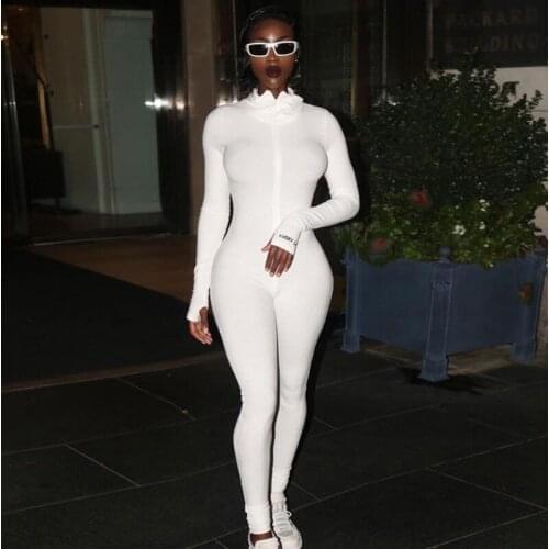 Rompers womens jumpsuit 2020 New Arrival Womens high neck zipper rib one piece Jumpsuit Sexy long sleeve khaki overalls