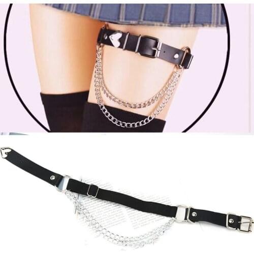 Sexy Garter Punk chain Belt for Women black Leather Leg loops thigh strap Harness Tight Suspender Strap Bondage Belt accessories