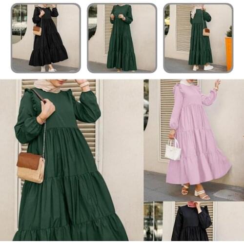 Women Accessory Casual Round Neck Long Sleeve Ruffle Dress Loose Ladies Dress Long Sleeve for Holiday