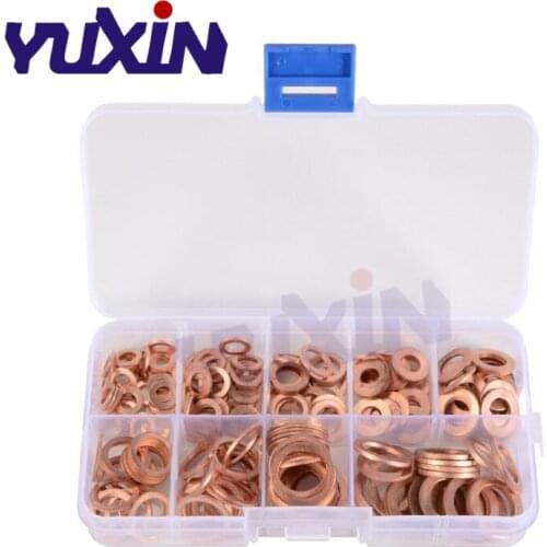 200Pcs/Pack Car Copper Washer Oil Seal Sheet Gasket Assorted Garage Engine Washer Kit Auto Hardware Repair M5 M6 M8 M10 M12 M14