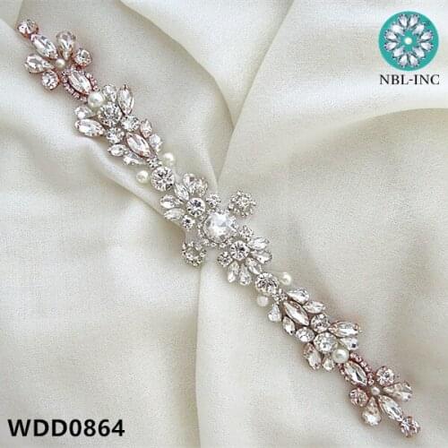 30PCS )Wholesale bridal hand beaded silver crystal rhinestone appliques iron on for wedding dresses sash WDD0864