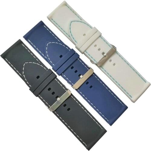 30mm Contrast Stitching Silicone Rubber Watch Band Black White Stitched Strap for Mens Casual Watches DIESEL