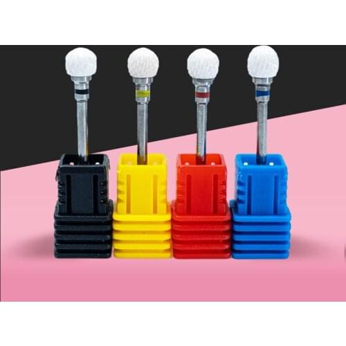 White Ceramic Ball Shaped Carbide Nail Drill Bit Medium Grit Nail Drill Bits Cuticle Remover for Acrylic Gel Nails