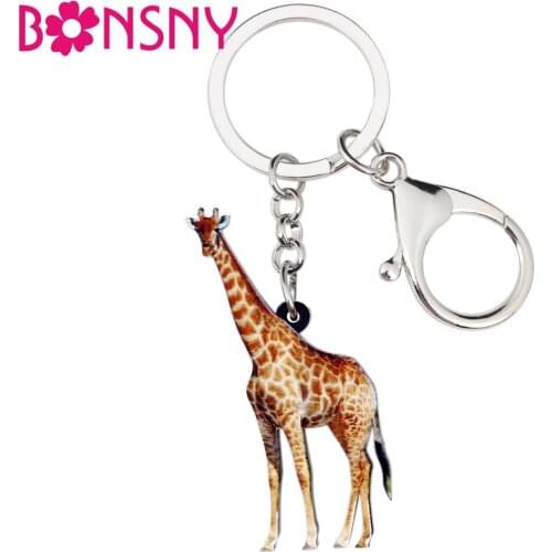 Bonsny Acrylic Africa Giraffe Key Chains Keychain Rings Cartoon Animal Jewelry For Women Girls Teen Handbag Car Charms Gift Bulk