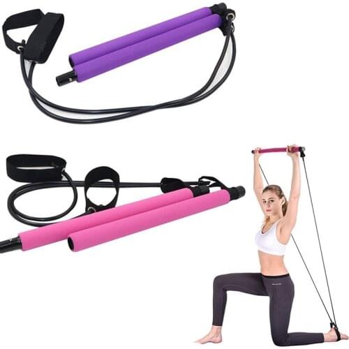 Pilates Bar Resistance Band Yoga Pilates Stick Home Gym Yoga Exercise Fitness Bar with 2 Foot Loops Stretch Stick Bodybuilding