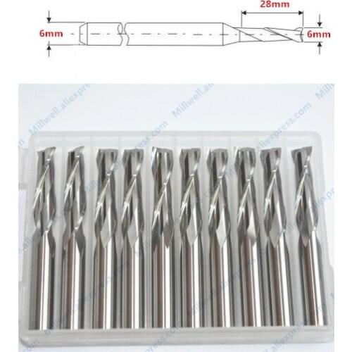 6mm*28mm-10pcs,free shipping cnc solid carbide woodworking router bit,wood milling cutter,2 flutes end mill,MDF,wood tool