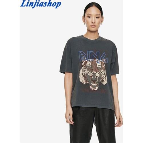 Boho Black Tiger Head Graphic Tees Women TeesCotton Short Sleeve O Neck Loose Tshirt New Fashion Oversized Casual T-shirts