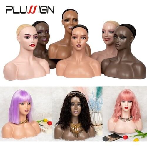 Dark Brown Beige Smiling Mannequin Head With Shoulders New Display Wig Head Hat Glasses Display Wig Stand Realistic Female Head