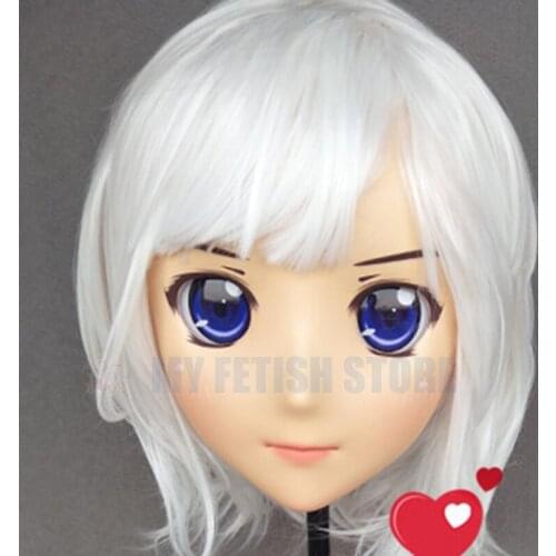 Jiang25)Female Sweet Girl Resin Half Head Kigurumi Crossdress Cosplay Japanese Anime Role Lolita Doll Mask With Eyes And Wig