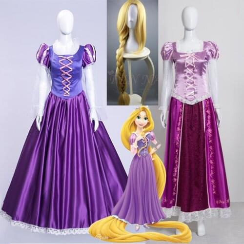 Movie Princess Rapunzel Cosplay Costume Halloween Costume Adult Girls Women Fancy Dress Purple Lace Up Ball Gown Christmas Party