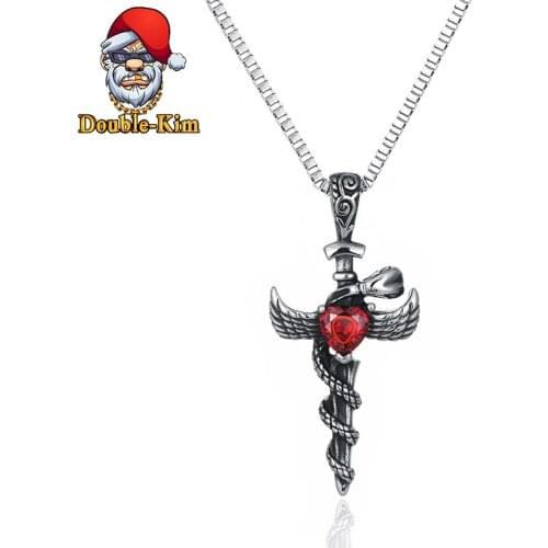 Cross Snake Sword Necklace Men Chinese Word Hip-hop Rock Titanium Stainless Steel Classic Chain Necklace Fashion Man Jewelry