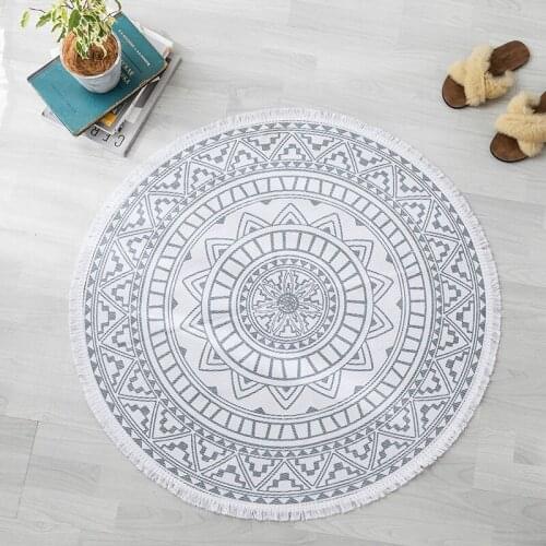 Cotton Linen Round Carpet for Living Room Big Hand Woven Mandala Tassel Bedroom Rugs Anti Slip Boho Classic Floor Mat Tapestry