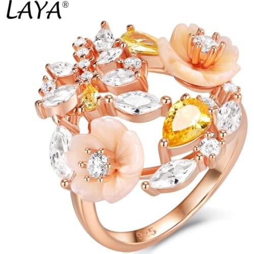 Laya Ring For Women High Quality Yellow White Zircon Natural Shell Flower 925 Sterling Silver anillos Fashion Jewelry 2021 Trend