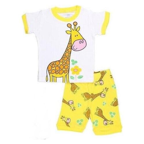 Summer Boy Pajamas Sets Boy Pyjama Yellow Giraffe nightgown Short Sleeve Childrens Sleepwear Cotton Kids Pijama
