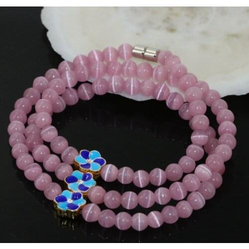 7style multilayer bracelet 3mm 4mm 6mm cat eye stone chalcedony carnelian agat opal round beads long bangle magnetic clasp B2760