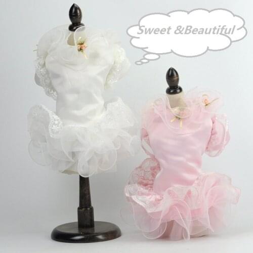 Fashion Lace Princess Pet Dog Wedding Dresses Pet Tutu Skirt Puppy Cat Dress Pet Apparel solid color XS-XL teddy