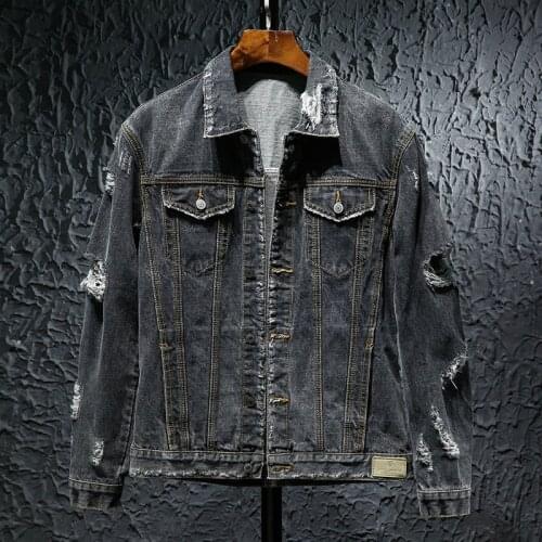 Oversized S-6XL Denim Jacket Men Hole Retro Motorcyle Basic Coat Fashion Japanese Streetwear Hip Hop Jacket
