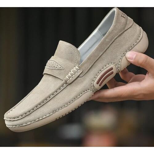 2021 New Mens Soft Leather Casual Shoes Luxury Brand Fashion Suede Loafers Moccasins Breathable Non-Slip Driving Shoes Big Size