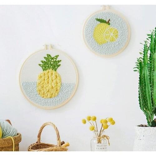 Pineapple Punch Needle Kit, Lemon Punch Needle, Handmade Gift, DIY Beginner Embroidery Kit, Punch Kit with Yarn, Rug Hooking