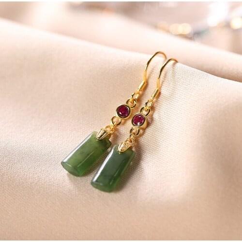 Natural retro 925sterling silver mosaic white hetian jade jasper earrings women jade earrings luxury earrings