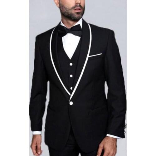 New Arrival One Button Black Groom Tuxedos Shawl Lapel Groomsmen Men Blazers 3 pieces Suits (Jacket+Pants+Vest+Tie)
