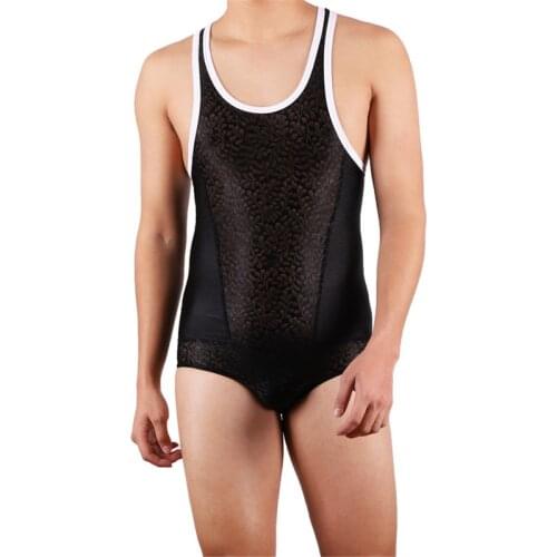 Sexy Men Leotard Bodysuit Sleeveless Vest Sport One-Piece Jumpsuit Wrestling Singlet Undershirt Men Bulge Pouch Briefs Underwear