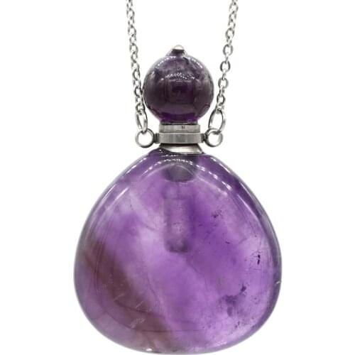 KFT Natural Healing Stones Perfume Essential Oil Diffuser Bottle Pendants Kettle Shape Perfume Bottle Stone Pendant Necklace