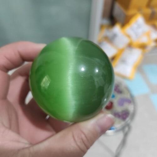 Rare Natural Quartz green Cat Eye Crystal Healing Ball Sphere 4cm + Stand 5AAA