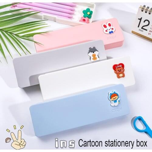 Simple Pencil Cases Pencil Bags Plastic Stationary Box Solid Color Pen Case Low Carbon Environmental Protection School Supplies