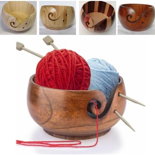 Yarn Bowl Storage Wooden Thread Organizer Craft Kit Thread Box Round Container Smooth Crochet Hook Holder Creative Gift for Mom