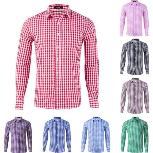 Mens Dress Shirts Long Sleeve Plaid Button Down Comfortable Cotton Chemise Homme Casual Checkered Blouse New Streetware US Size