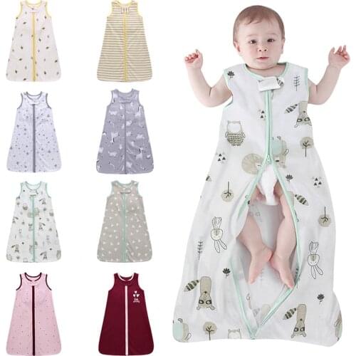 Baby Sleeping Bag Cotton Wearable Swaddle Blanket Sleeveless Zipper Newborn Sleepsack Fits Toddlers Age 0-18 Months Baby Bedding