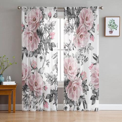 Bouquet Flowers Roses Window Tulle Curtains for Living Room Bedroom Hotel Luxury Decoration Sheer Curtains