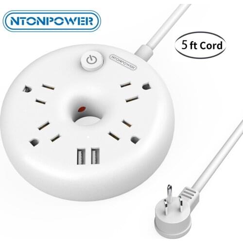 NTONPOWER Portable USB Travel Power Strip US Plug Short Extension Cord 15 inch for Office, Home, Hotels, Cruise Ship, Nightstand