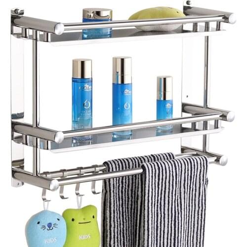Bathroom Towel Rack Stainless Steel Bathroom Glass Shelf 2 Layer 3 Floor Bath Room Free Punch Shower Room Bathroom Pendant
