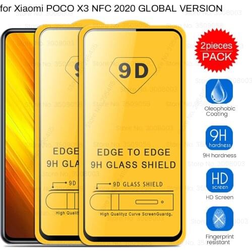 2Pcs 9d full glue protective glass for xiaomi pocophone poco x3 x 3 pocox3 pocophonex3 2020 6.67'' phone screen protectors film