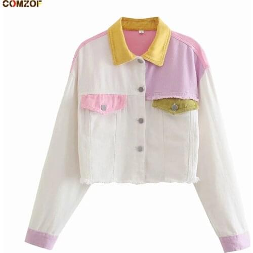 2021 Autumn Women Patchwork Denim Jackets Long Sleeve Short Fashion Coats Jeans Loose Tops Clothing Chaquetas De Mujer