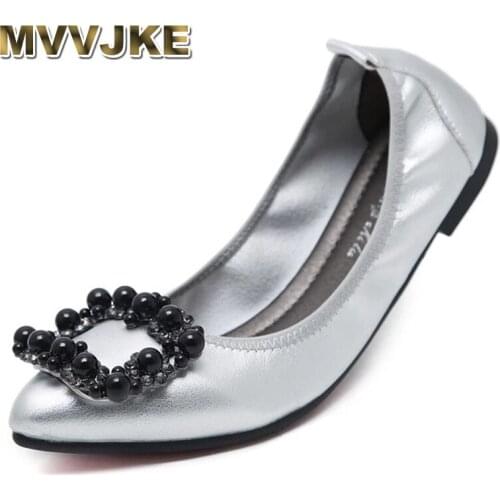 MVVJKE SIZE 34-43 Women Rhinestone Women Foldable Flat Shoes Fashion OL Ladies Flats Pointed Toe Womans Footwear Female