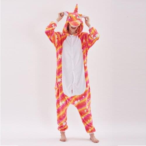 Winter Cartoon Stars Unicorn Pajamas Pegasus Kigurumi Pyjamas One Piece Unisex Warm Pijamas Unicornio Pijama Infantil