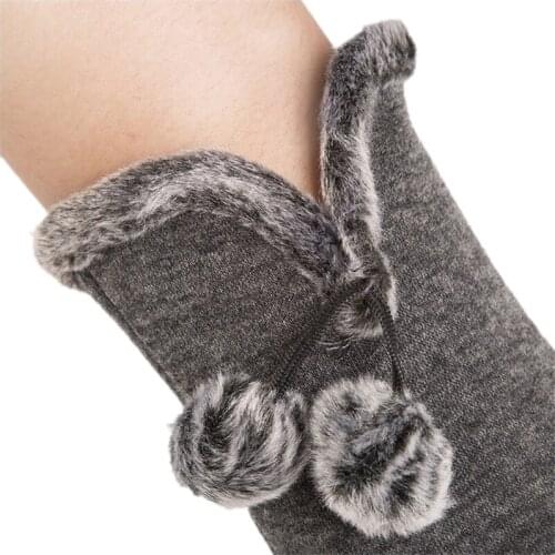 Wool Ball Fleece Touch Screen Winter Gloves Female Long Warm Thermal Gloves Women Touchscreen Cotton Winter Womens Gloves