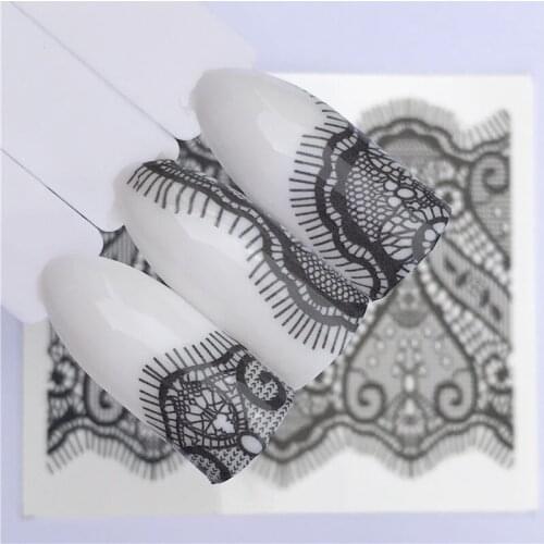 YZWLE 1 Sheet Black Lace Nail Art Flower Water Transfer Stickers Sexy Nail Tips Decals Beauty Manicure Decor Tools