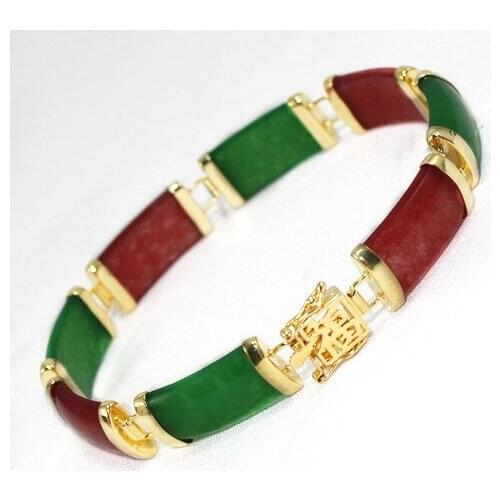 2 choices wholeseal traditional eastern style Multi Color red/green jade 18kgp/silver plated bracelet#b13 5.30