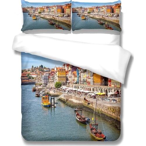 2021 Hot 3d Digital Water City Pattern 2/3pcs Duvet Cover Set 1Quilt Cover + 1/2 Pillowcase Single Twin Double Full Queen King