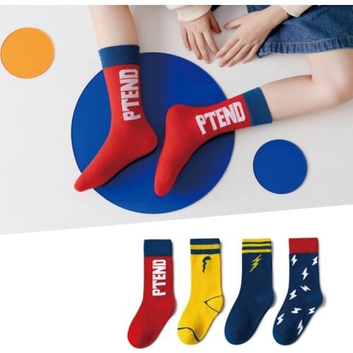 4Pairs/lot Kids Socks Autumn Winter Cotton Cool Lightning Baby Socks Fashion Warm Children Colorful Socks