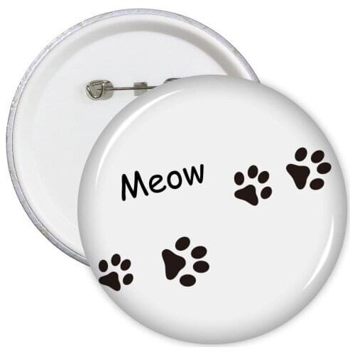 Cat Mewing Animal Black Footprint Art Paw Print Round Pins Badge Button Clothing Decoration Gift 5pcs