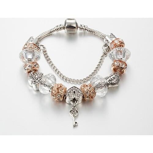 ANNAPAER 2019 Fashion Love Heart Bracelet Beads With Key Lock Fit Original Charm Bracelet For Women Jewelry B16044