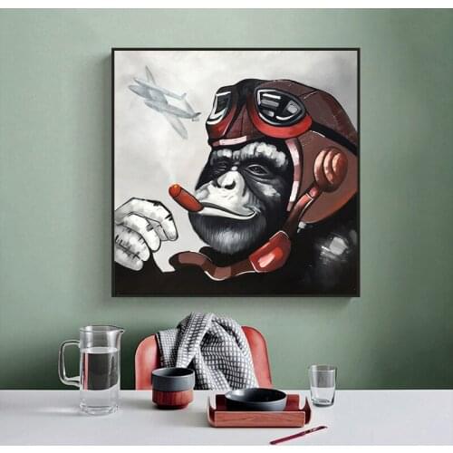 Funny Monkey Aviator Decorative Posters and Prints Modern Animal Canvas Pictures Nordic Wall Art Living Room Home Decoration