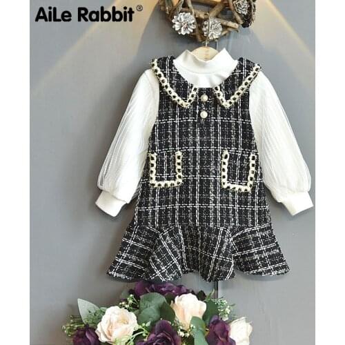 Childrens Wear Girls Small Fragrance Suit 2020 Autumn Korean Long Sleeve Dress Baby Vest Skirt Foreign Style Two-piece Set